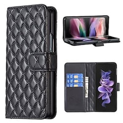 Phone Case For Samsung Galaxy Full Body Case Wallet Case Z Fold 3 Z Fold 4 Flip With Card Holder Shockproof Solid Colored Geometric Pattern PC PU Leather Lightinthebox