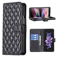Phone Case For Samsung Galaxy Full Body Case Wallet Case Z Fold 3 Z Fold 4 Flip With Card Holder Shockproof Solid Colored Geometric Pattern PC PU Leather miniinthebox - thumbnail