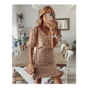 2021 european and american cross-border spring and summer new style small floral print bag hip fashion short dress 8401 Lightinthebox