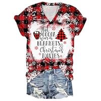 Christmas Shirt Women's T shirt Tee Plaid Santa Claus Christmas Tree Wine Red Print Short Sleeve Party Christmas Weekend Festival  Holiday V Neck Regular Fit Summer Lightinthebox - thumbnail