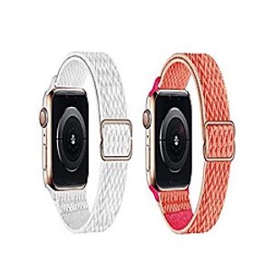 Apple Watch Bands - Unisex soft elastic beautifully braidedwoven for Apple Watch 7 6 5 4 3 SE (Coral and White, 4244mm) Lightinthebox