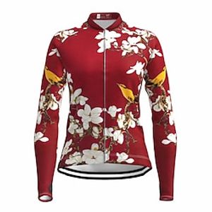 21Grams Women's Cycling Jersey Long Sleeve Bike Top with 3 Rear Pockets Mountain Bike MTB Road Bike Cycling Breathable Quick Dry Moisture Wicking Reflective Strips Red Bird Floral Botanical Polyester Lightinthebox