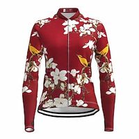 21Grams Women's Cycling Jersey Long Sleeve Bike Top with 3 Rear Pockets Mountain Bike MTB Road Bike Cycling Breathable Quick Dry Moisture Wicking Reflective Strips Red Bird Floral Botanical Polyester Lightinthebox - thumbnail