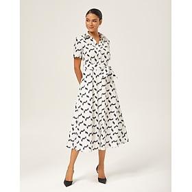 Monochrome Geometric Faux-Linen Dress
