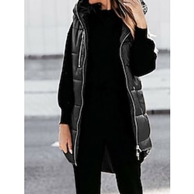 Women's Puffer Vest Long Winter Coat Sleeveless Hooded Jacket Thermal Warm Windproof Gilet Zipper Outerwear Fall Black S M L XL XXL Lightinthebox