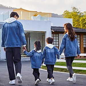 Family Look Coat Solid Color Daily Blue White Black Long Sleeve Active Matching Outfits Lightinthebox