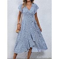 Women's Casual Dress Swing Dress Wrap Dress Floral Ruffle Print V Neck Midi Dress Stylish Daily Date Short Sleeve Summer Lightinthebox