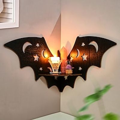 Wall-mounted Display Shelf - Nail-free Design, Simple Bat-shaped Wall Decoration, Decorative Corner Shelf, Hand-assembled Wooden Small Storage Rack Lightinthebox
