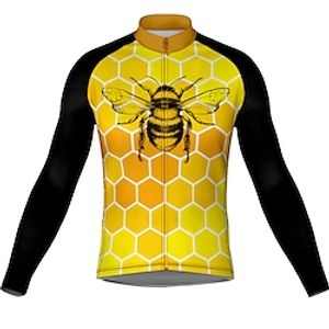 21Grams Men's Cycling Jersey Long Sleeve Bike Jersey Top with 3 Rear Pockets Mountain Bike MTB Road Bike Cycling Breathable Quick Dry Moisture Wicking Reflective Strips Yellow Spandex Sports Clothing Lightinthebox