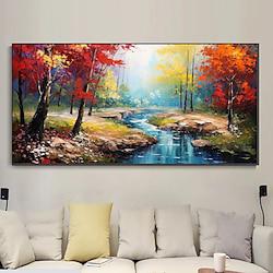 Horizontal Landscape Tree Art Original Abstract Extra Large Knife Palette Painting Hand Painted Thick Texture Modern Wall Art Lightinthebox