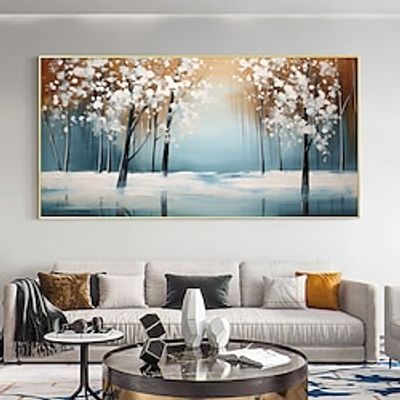 Handmade Original Landscape Oil Painting On Canvas Wall Art Decor Winter forest Painting for Home Decor With Stretched FrameWithout Inner Frame Painting Lightinthebox