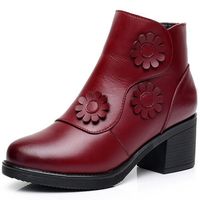 Flower Block Leather Boots