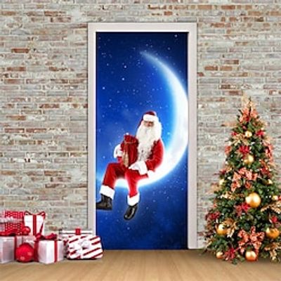 Christmas 3D Stickers Waterproof Door Stickers Xmas Door Mural Peel Self Adhesive Wallpaper PVC Sticker Removable Wall Decal for Home Office Decoration miniinthebox