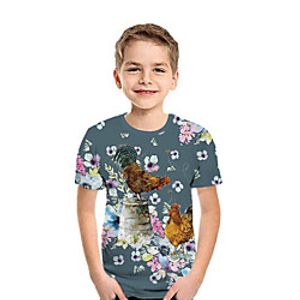 Kids Boys' T shirt Tee Short Sleeve 3D Print Floral Animal Dusty Blue Children Tops Summer Active Daily Wear Regular Fit 3-12 Years miniinthebox
