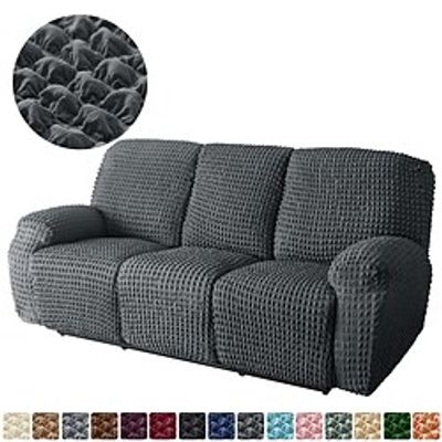 8-Pieces Set Stretch Recliner Cover Recliner Couch Covers with Side Pocket,Non Slip Reclining Slipcovers for Standard 3 Seater Recliner, Soft Thick Seersucker Fabric Lightinthebox