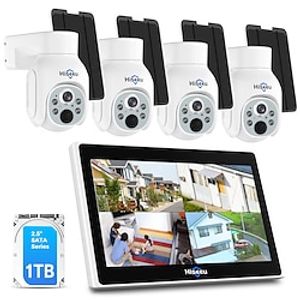 Hiseeu Solar Security Camera Outdoor 4PCS 4MP Wireless Battery Camera System with 10in LCD  2-Way Audio PTZ Color Night Vision 10CH Expandable 2.4G WiFi Lightinthebox