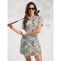 Women's Golf Dress Grey Short Sleeve Dress Paisley Ladies Golf Attire Clothes Outfits Wear Apparel Lightinthebox