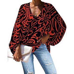 Cross border long sleeve T-shirt top Chiffon shirt printed Polynesian Traditional Lightinthebox