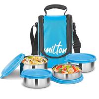 Milton Tasty 4 Stainless Steel Containers With Lunch Bag - Cyan MT_TSS4_CY