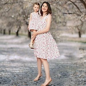 Mommy and Me Dresses Floral Casual White Sleeveless Tank Dress Adorable Matching Outfits Lightinthebox