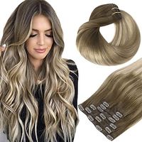 Clip in Hair Extensions Walnut Brown to Ash Brown and Bleach Blonde 120g Clip in Hair Extensions Real Human Hair Straight Remy Hair Clip in Hair Extensions 14 inch 7pcs Lightinthebox - thumbnail