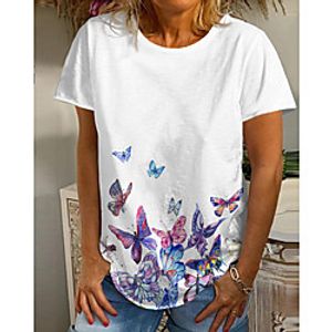 Women's Butterfly Painting T shirt Graphic Butterfly Print Round Neck Basic Tops White Blue Purple miniinthebox
