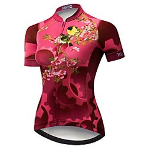 21Grams Women's Short Sleeve Cycling Jersey Summer Spandex Polyester Red Floral Botanical Bike Jersey Top Mountain Bike MTB Road Bike Cycling Quick Dry Moisture Wicking Breathable Sports Clothing miniinthebox