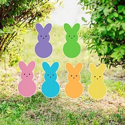 1pc Easter Yard Signs Peeps Bunny Yard Stakes Happy Easter Decorations Outdoor, Decorative Garden Party Easter Decor for Home Lawn Patio Lightinthebox