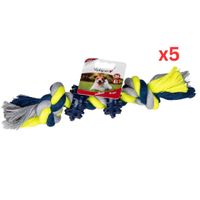 Vadigran Cotton Rope For Dogs 2 Knots 2 Rings Blue-Yellow 30G 16Cm (Pack Of 5)