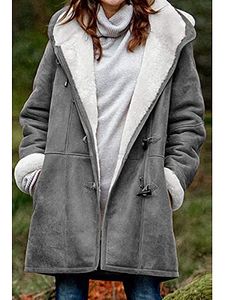 Fashion Solid Color Casual Hooded Jacket Plus Fleece Mid-length Coat