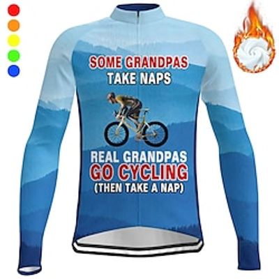 21Grams Men's Cycling Jersey Long Sleeve Winter Bike Top with 3 Rear Pockets Mountain Bike MTB Road Bike Cycling Fleece Lining Breathable Moisture Wicking Reflective Strips Yellow Red Blue Graphic Lightinthebox