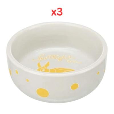 Trixie Spotlight Comic Rabbits Ceramic Bowl For Small Pets - Yellow 11cm (Pack Of 3)