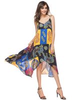 Bohemian Women Sexy Printed Spaghetti Strap Irregular Mini Dress