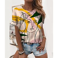 Women's Portrait T shirt Graphic 3D Portrait Print Round Neck Basic Tops White miniinthebox - thumbnail