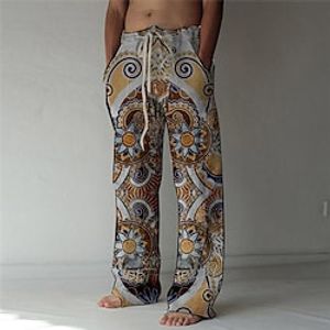 Men's Fashion Designer Straight Trousers 3D Print Elastic Drawstring Design Front Pocket Pants Casual Daily Graphic Prints Flower  Floral Comfort Soft Mid Waist Brown S M L XL XXL Lightinthebox