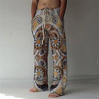 Men's Fashion Designer Straight Trousers 3D Print Elastic Drawstring Design Front Pocket Pants Casual Daily Graphic Prints Flower  Floral Comfort Soft Mid Waist Brown S M L XL XXL Lightinthebox - thumbnail