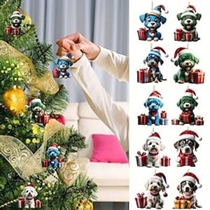 10pcsset Christmas Tree Ornaments Dog Hanging Decorations Cute Dog Christmas Ornament 2023 New 2D Acrylic Crafts Hanging Ornament New Year Festive Party Supplies Room Hanging Decor Lightinthebox