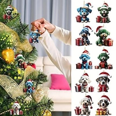 10pcsset Christmas Tree Ornaments Dog Hanging Decorations Cute Dog Christmas Ornament 2023 New 2D Acrylic Crafts Hanging Ornament New Year Festive Party Supplies Room Hanging Decor Lightinthebox