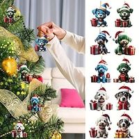 10pcsset Christmas Tree Ornaments Dog Hanging Decorations Cute Dog Christmas Ornament 2023 New 2D Acrylic Crafts Hanging Ornament New Year Festive Party Supplies Room Hanging Decor Lightinthebox - thumbnail