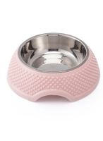 Heart Print Pet Feedrer With Stainless Steel Bowl & Non Slip Rubber Bottom pink For Cat & Dog - 19X12X7Cm