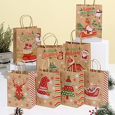 24pcsset Christmas Gift Bags Creative Kraft Paper For Gift Packing Xmas Handbag Christmas Gift Wrapping Packaging Bag Lightinthebox