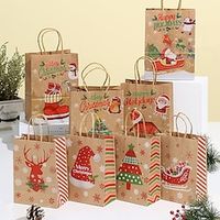 24pcsset Christmas Gift Bags Creative Kraft Paper For Gift Packing Xmas Handbag Christmas Gift Wrapping Packaging Bag Lightinthebox - thumbnail