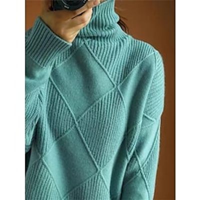 Women's Pullover Sweater Jumper Turtleneck Ribbed Knit Polyester Oversized Fall Winter Regular Outdoor Daily Going out Stylish Casual Soft Long Sleeve Solid Color Black Yellow Camel S M L Lightinthebox