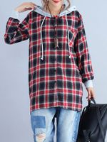 Casual Loose Plaid Hooded Women Blouses