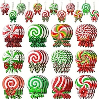 24pcs Christmas Colorful Lollipop Wood Pendant Set Gift Decoration Pendant Christmas Tree Fireplace Window Pendant Christmas Party Supplies miniinthebox