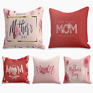 Mother's Day Cushion Cover 5PC Linen Soft Decorative Square Throw Pillow Cover Cushion Case Pillowcase for Sofa Bedroom 45 x 45 cm (18 x 18 Inch) Superior Quality Machine Washable Double Side Print Pink miniinthebox