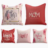 Mother's Day Cushion Cover 5PC Linen Soft Decorative Square Throw Pillow Cover Cushion Case Pillowcase for Sofa Bedroom 45 x 45 cm (18 x 18 Inch) Superior Quality Machine Washable Double Side Print Pink miniinthebox - thumbnail