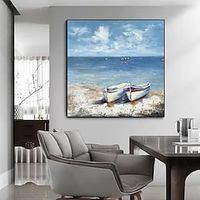 Handmade Oil Painting Canvas Wall Art Decoration Abstract Seascape Painting Boats On The  Beach for Home Decor Rolled Frameless Unstretched Painting miniinthebox - thumbnail