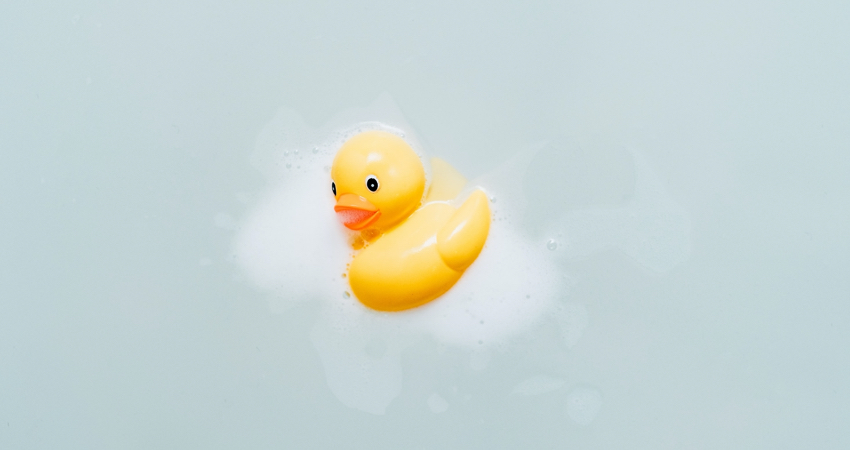 Baby bath tub with rubber duck